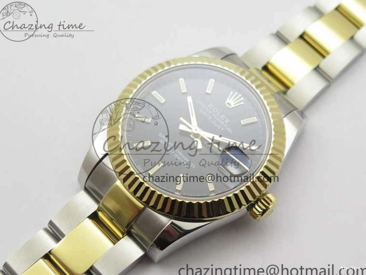 MiroTime 0203 WaterResistant Datejust 31mm 278273 SS YG BP Maker Best Edition Black Sticks Markers Dial on SS YG Oyster Bracelet 2718